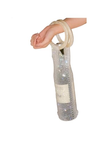 URTERYSER Stylish Resin Handle Wine Pouch Mesh And Embedded Rhinestones Bottle Holder Versatile Insulation Cup Bag For Daily Use Elegant Marble Handle Bag White - Image 1