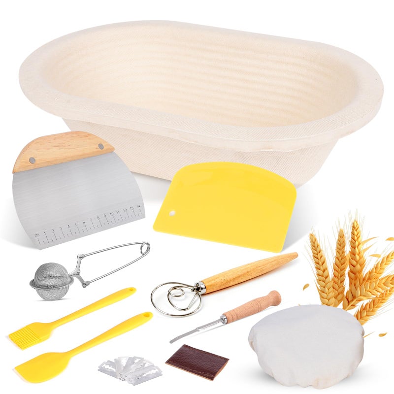 Risecret Non-Stick Wood Pulp Banneton Bread Proofing Basket Set With Aliquot Jar, 9" Round & 10'' Oval Sourdough Banneton Basket Kit, Bread Making Tool Sourdough Starter Kit with Proofing Bowl - Image 1