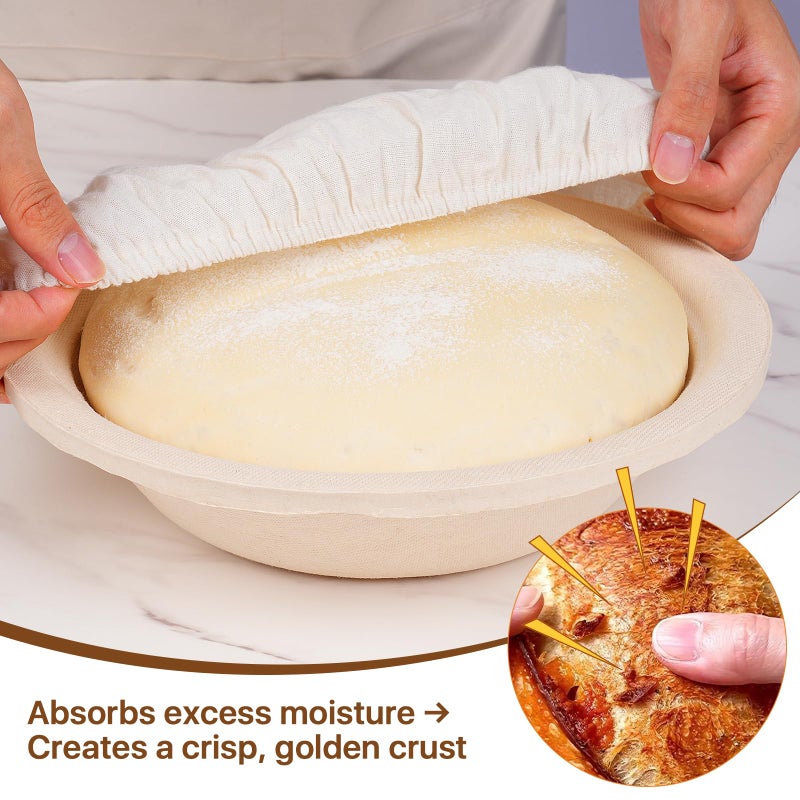 Risecret Non-Stick Wood Pulp Banneton Bread Proofing Basket Set With Aliquot Jar, 9" Round & 10'' Oval Sourdough Banneton Basket Kit, Bread Making Tool Sourdough Starter Kit with Proofing Bowl - Image 4