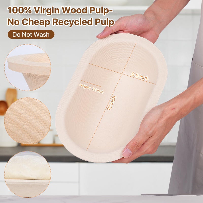 Risecret Non-Stick Wood Pulp Banneton Bread Proofing Basket Set With Aliquot Jar, 9" Round & 10'' Oval Sourdough Banneton Basket Kit, Bread Making Tool Sourdough Starter Kit with Proofing Bowl - Image 2