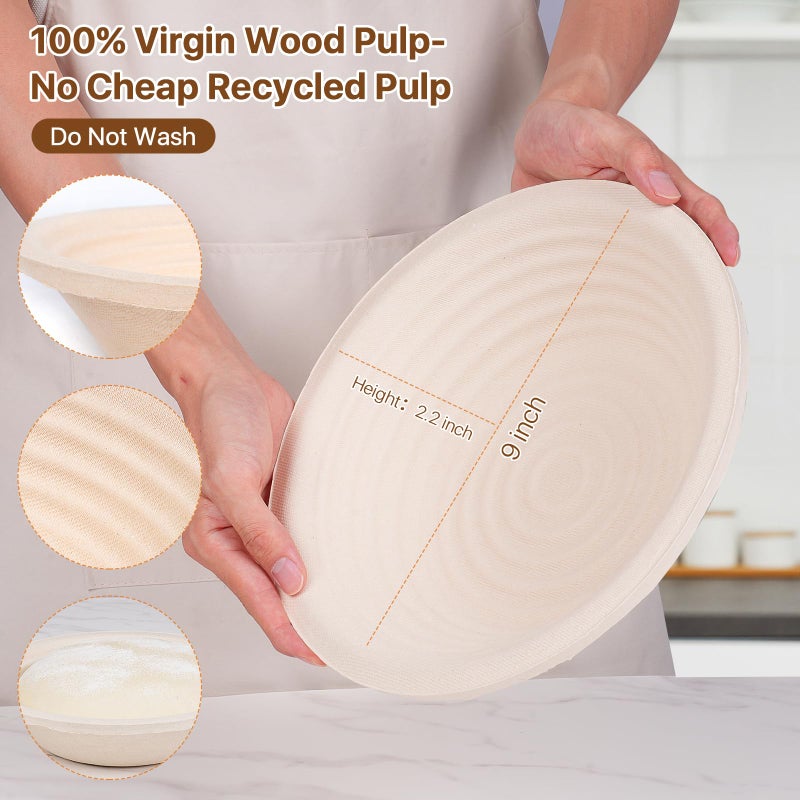 Risecret Non-Stick Wood Pulp Banneton Bread Proofing Basket Set With Aliquot Jar, 9" Round & 10'' Oval Sourdough Banneton Basket Kit, Bread Making Tool Sourdough Starter Kit with Proofing Bowl - Image 3