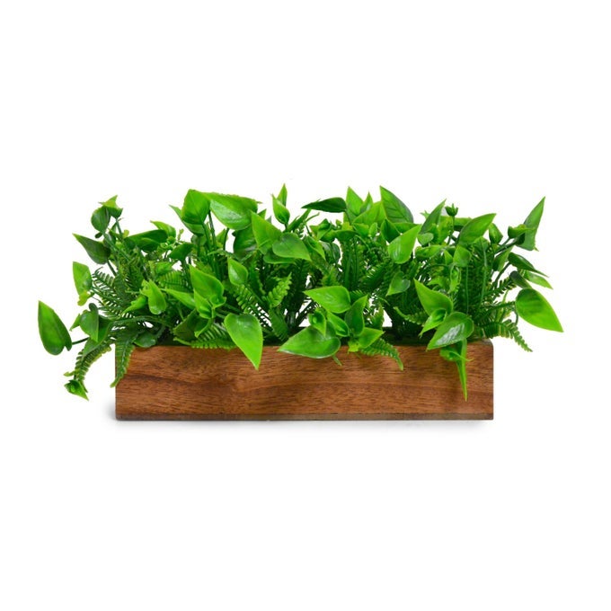 Artificial Plant Leaves in a Stylish Wooden Planter Perfect Home Dcor Item Height 11cm x Width 205cm