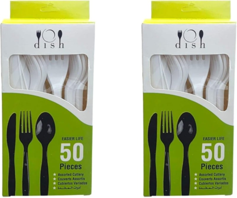 Premium Strength Heavy Duty Plastic Forks and Knives Set - 50-100 Pieces - Disposable Assorted Cutlery - Durable Party Utensils for Catering, Events, and Restaurants (100, White)