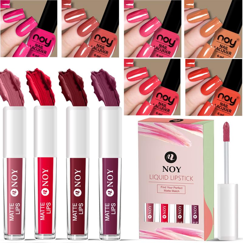 Noy MultiColor Nail Paint Kit 115 Glam Set LongWear Nail Paint Liquid Lipstick Combo For Stunning Color - Image 1