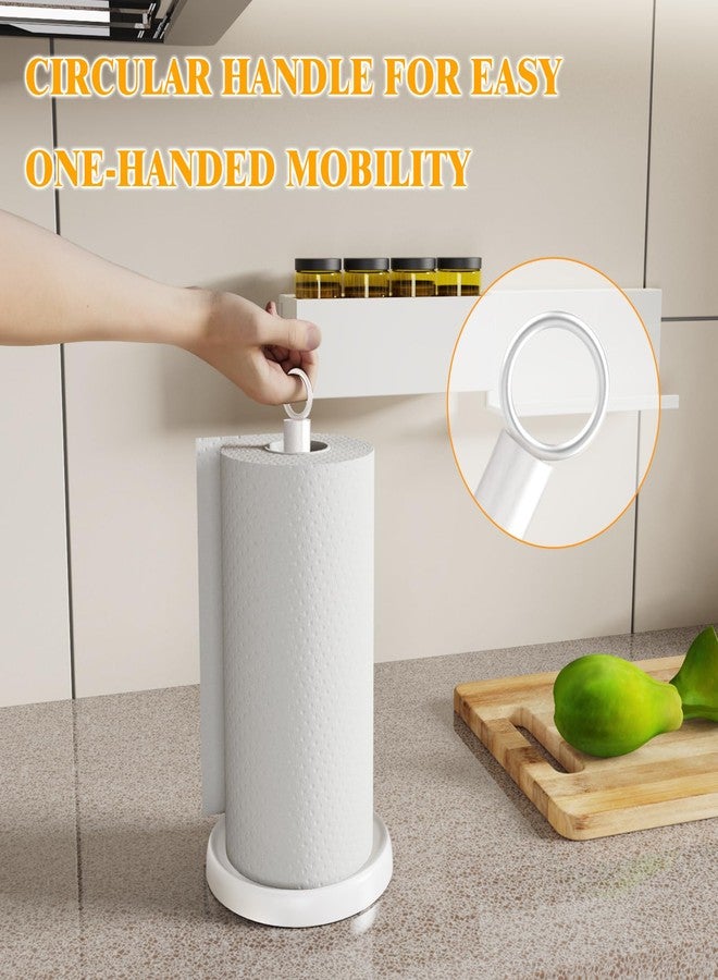 HZE White Paper Towel Holder Countertop, White Kitchen Accessories Decor, One-Handed Tear, Stainless Steel, Weighted Base, Paper Towel Holder Stand with Ratchet System for Kitchen Farmhouse Essentials - Image 3