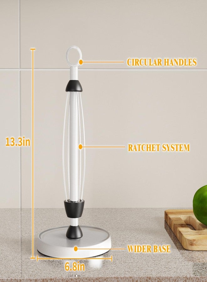 HZE White Paper Towel Holder Countertop, White Kitchen Accessories Decor, One-Handed Tear, Stainless Steel, Weighted Base, Paper Towel Holder Stand with Ratchet System for Kitchen Farmhouse Essentials - Image 4
