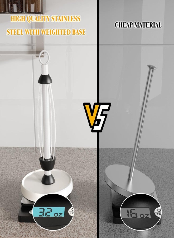 HZE White Paper Towel Holder Countertop, White Kitchen Accessories Decor, One-Handed Tear, Stainless Steel, Weighted Base, Paper Towel Holder Stand with Ratchet System for Kitchen Farmhouse Essentials - Image 5