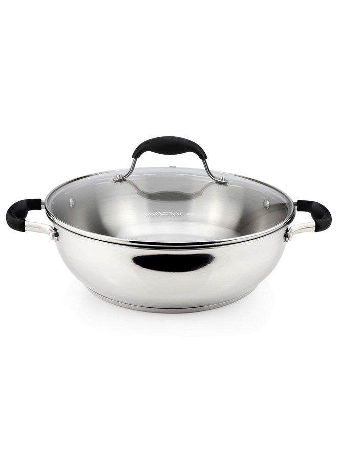 AVACraft بان AVACRAFT من الفولاذ المقاوم للصدأ 18/10 مع قاعدة من خمس طبقات، بان قلي للشيف مع غطاء زجاجي، مقلاة متعددة الاستخدامات، قدر (11 بوصة) - Image 1