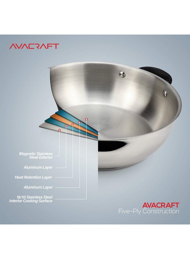 AVACraft بان AVACRAFT من الفولاذ المقاوم للصدأ 18/10 مع قاعدة من خمس طبقات، بان قلي للشيف مع غطاء زجاجي، مقلاة متعددة الاستخدامات، قدر (11 بوصة) - Image 4