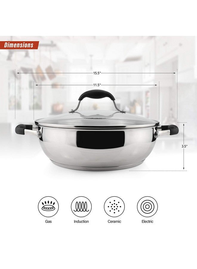 AVACraft بان AVACRAFT من الفولاذ المقاوم للصدأ 18/10 مع قاعدة من خمس طبقات، بان قلي للشيف مع غطاء زجاجي، مقلاة متعددة الاستخدامات، قدر (11 بوصة) - Image 3