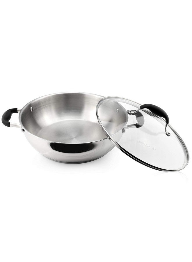 AVACraft بان AVACRAFT من الفولاذ المقاوم للصدأ 18/10 مع قاعدة من خمس طبقات، بان قلي للشيف مع غطاء زجاجي، مقلاة متعددة الاستخدامات، قدر (11 بوصة) - Image 2