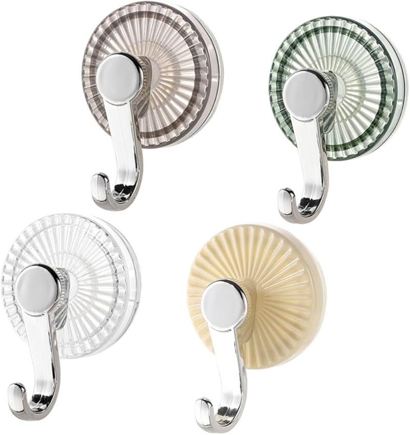 خطافات قوية ذات أكواب شفط 4 قطع، حامل مناشف للحمام بدون حفر، شفاف، فضي، رمادي، أخضر، أبيض - Image 2