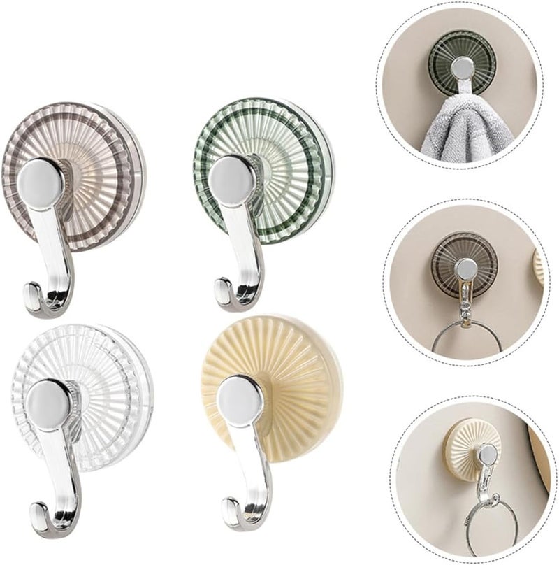 خطافات قوية ذات أكواب شفط 4 قطع، حامل مناشف للحمام بدون حفر، شفاف، فضي، رمادي، أخضر، أبيض - Image 4