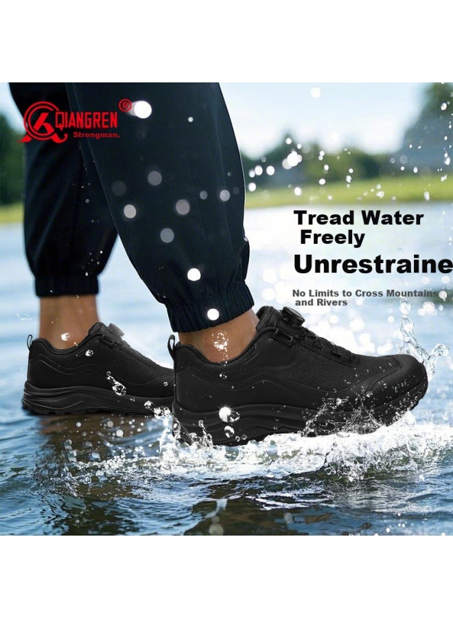 Strongman Qiangren Outdoor Waterproof Sports Men's Shoes, 3515 Laceless Running Training Shoes, Hiking Boots, Jds002, Black, Size 40 - Image 1