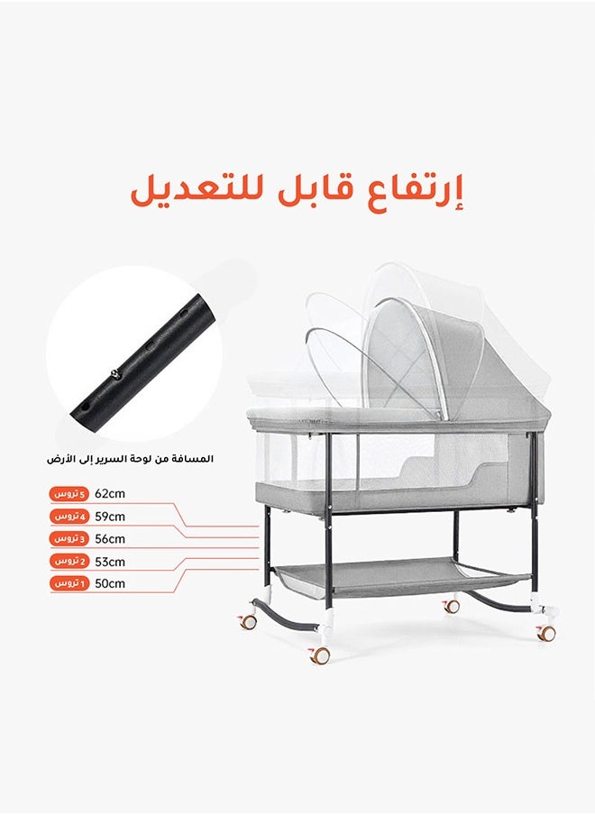 الأورلار - سرير أطفال جانبي 4 في 1 مع ناموسية، ارتفاع قابل للتعديل، سلة تخزين، عجلات صامتة قابلة للقفل، مهد متنقل لحديثي الولادة والرضع - Image 1