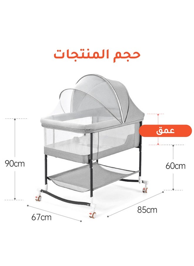 الأورلار - سرير أطفال جانبي 4 في 1 مع ناموسية، ارتفاع قابل للتعديل، سلة تخزين، عجلات صامتة قابلة للقفل، مهد متنقل لحديثي الولادة والرضع - Image 1