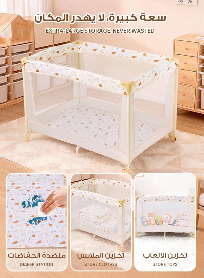 الأورلار سرير أطفال قابل للطي ٢ في ١ مع ساحة لعب محمولة – سرير سفر مع مرتبة، عجلات ٣٦٠°، جوانب شبكية، سهل التركيب للأطفال من حديثي الولادة حتى ٦ سنوات - Image 5