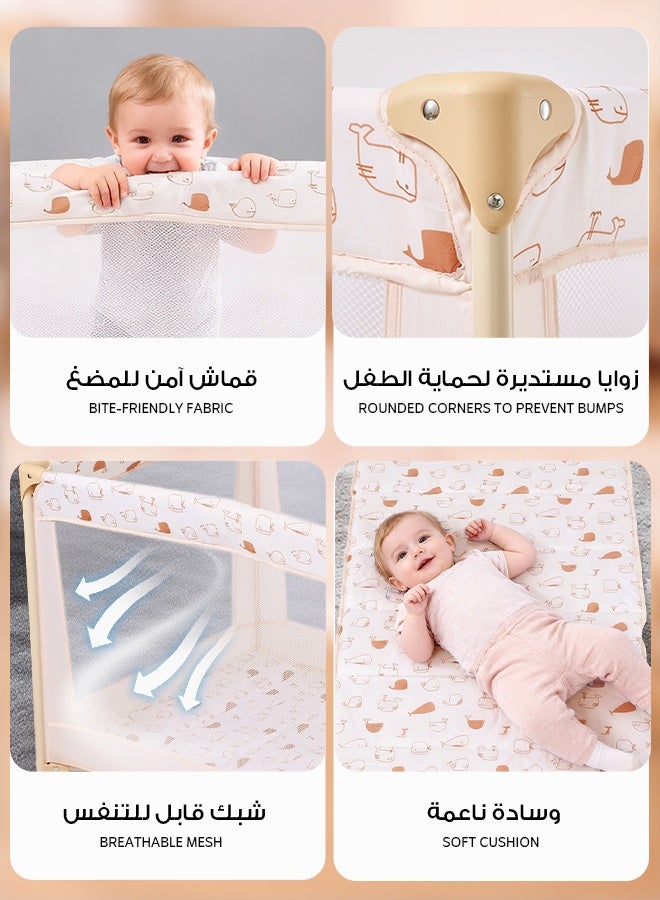 الأورلار سرير أطفال قابل للطي ٢ في ١ مع ساحة لعب محمولة – سرير سفر مع مرتبة، عجلات ٣٦٠°، جوانب شبكية، سهل التركيب للأطفال من حديثي الولادة حتى ٦ سنوات - Image 4