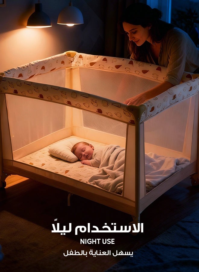 الأورلار سرير أطفال قابل للطي ٢ في ١ مع ساحة لعب محمولة – سرير سفر مع مرتبة، عجلات ٣٦٠°، جوانب شبكية، سهل التركيب للأطفال من حديثي الولادة حتى ٦ سنوات - Image 3