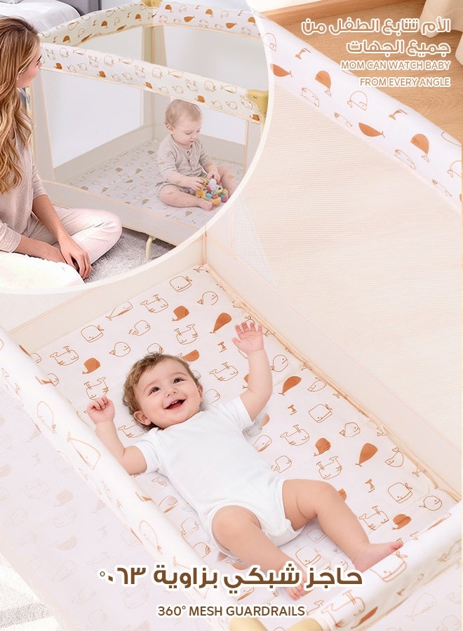 الأورلار سرير أطفال قابل للطي ٢ في ١ مع ساحة لعب محمولة – سرير سفر مع مرتبة، عجلات ٣٦٠°، جوانب شبكية، سهل التركيب للأطفال من حديثي الولادة حتى ٦ سنوات - Image 2