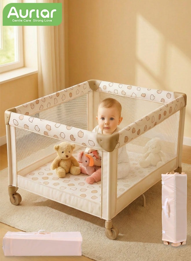 Aurlar 2-in-1 Foldable Baby Crib & Portable Playard – Travel Bed with Mattress, 360° Wheels, Breathable Mesh, Easy Setup for Newborns to 6 Years - Image 1