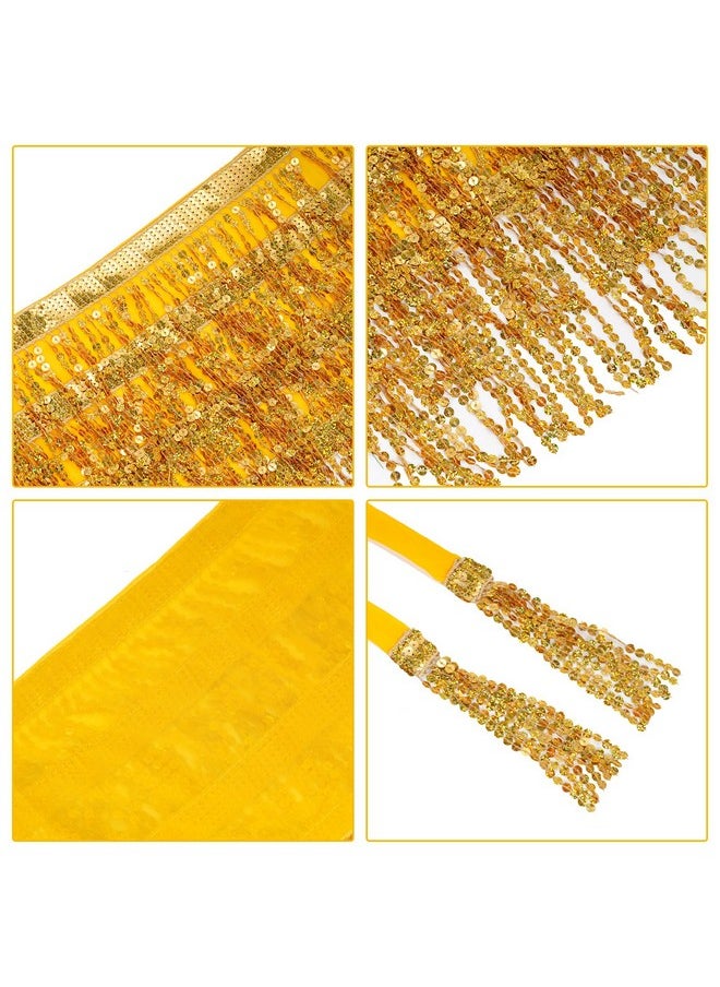 SUMERSHA - SUMERSHA Sequin Tassel Skirt Fringe Belly Dance Hip Scarf with Heart Sunglasses Feather Boa for Women Disco Rave Party Cowgirl Costume (Gold) - Image 1