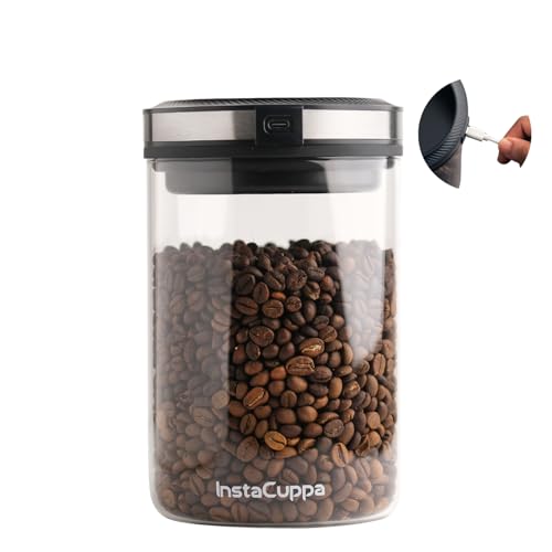 InstaCuppa Rechargeable Vacuum Canister 500g, Airtight Storage, 30kPa Vacuum Seal, USB-C Powered, 300+ Uses per Charge, LED Touch, Borosilicate Glass Jar for Coffee, Snacks, Cereals & Chocolate Powder - Image 1