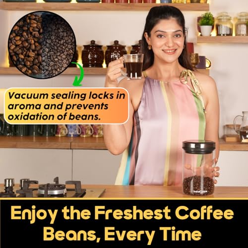 InstaCuppa Rechargeable Vacuum Canister 500g, Airtight Storage, 30kPa Vacuum Seal, USB-C Powered, 300+ Uses per Charge, LED Touch, Borosilicate Glass Jar for Coffee, Snacks, Cereals & Chocolate Powder - Image 4