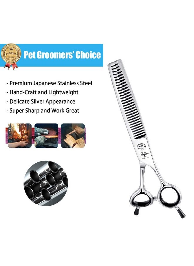 PURPLEBIRD - PURPLRBIRD 7 Inch Straight Dog Grooming Scissors Pet Thinning Texturizing Shears Professional Safety Blunt Tip Trimming Shearing for Dogs Cats Face Paws Limbs Japanese Stainless Steel Silver - Image 1