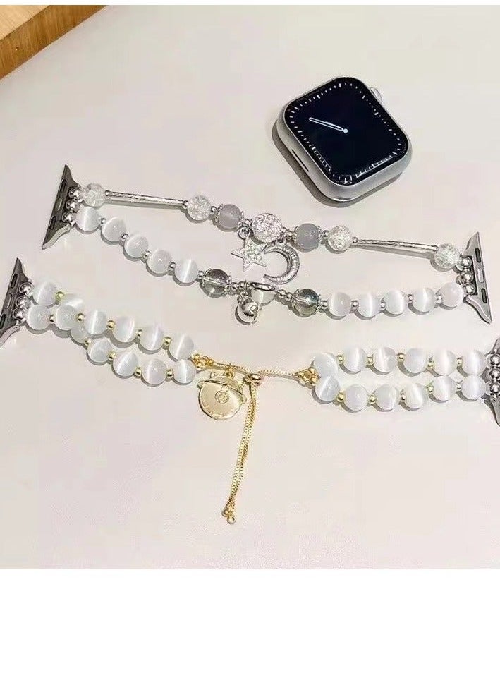 Starry Moon Crystal Chain Cat's Eye Stone Pure Handmade Sport  Power Watch Band AppleWatch Fine Flash Suitable Apple Watch Band S7/8/9E 42mm - Image 3