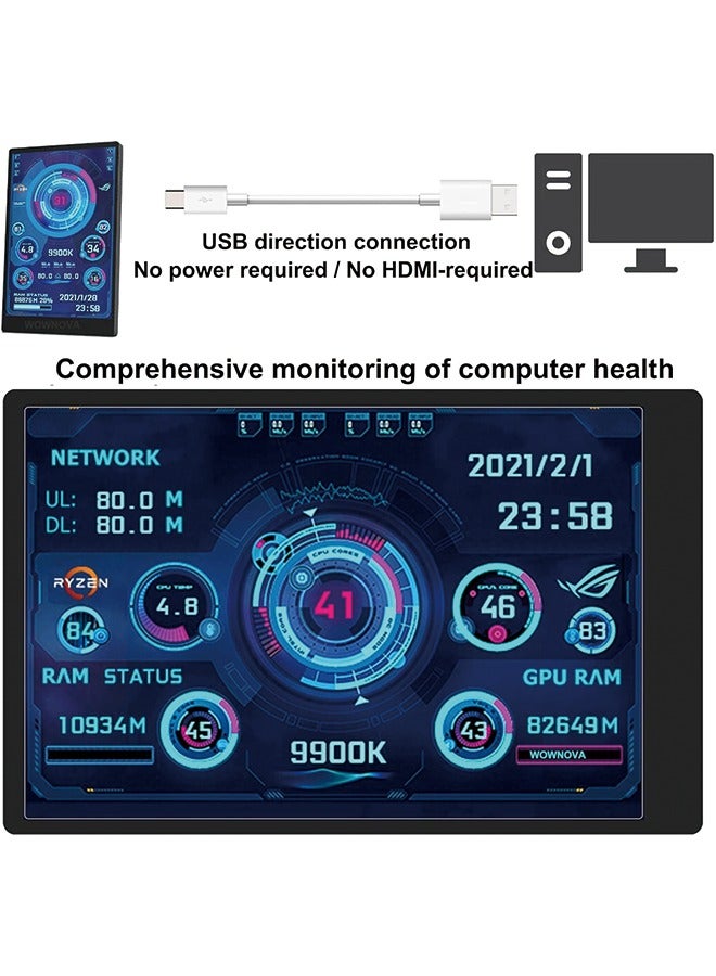 English Version Computer Temp Monitor, PC Sensor Panel Display, PC Temperature Display for PC ARGB Computer Case Secondary Screen, IPS USB Mini Screen PC CPU RAM HDD Data Monitor  - Image 3