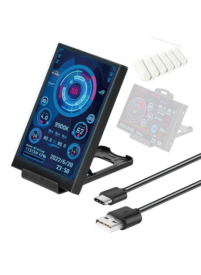 English Version Computer Temp Monitor, PC Sensor Panel Display, PC Temperature Display for PC ARGB Computer Case Secondary Screen, IPS USB Mini Screen PC CPU RAM HDD Data Monitor  - Image 1