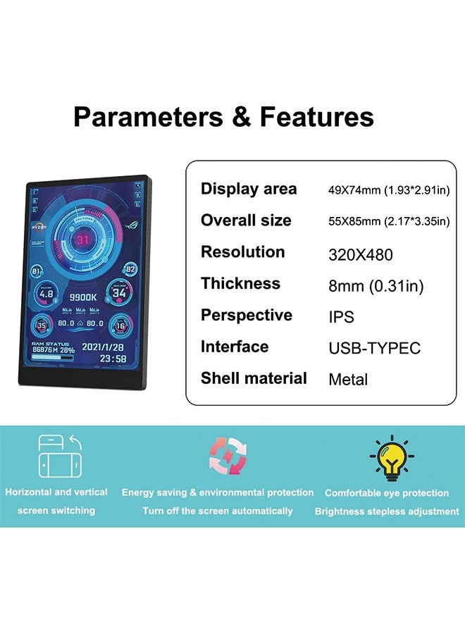 English Version Computer Temp Monitor, PC Sensor Panel Display, PC Temperature Display for PC ARGB Computer Case Secondary Screen, IPS USB Mini Screen PC CPU RAM HDD Data Monitor