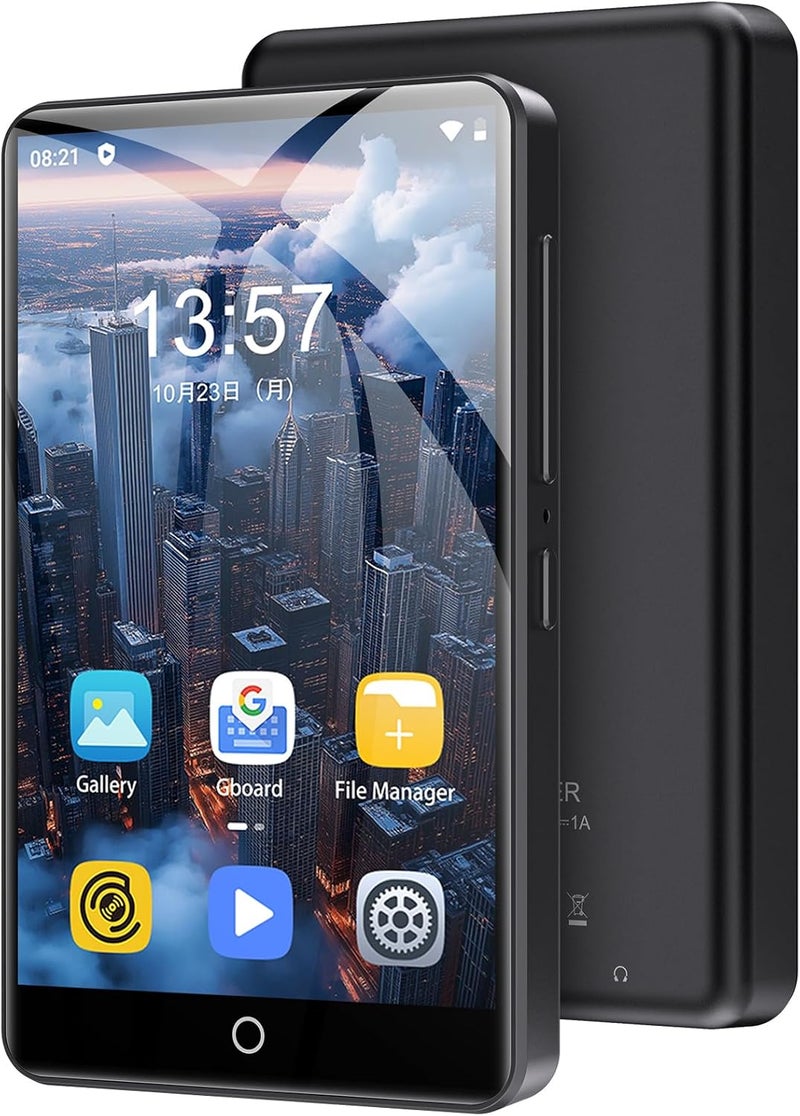 مشغل MP3 بسعة 80 جيجابايت مع بلوتوث وواي فاي، شاشة لمس IPS بحجم 4.0 بوصة، مشغل موسيقى أندرويد مع مكبر صوت مدمج، يدعم سبوتيفاي وأمازون ميوزيك وديزر وأوديبل وراديو FM، قابل للتوسيع حتى 512 جيجابايت (أسود) - Image 1