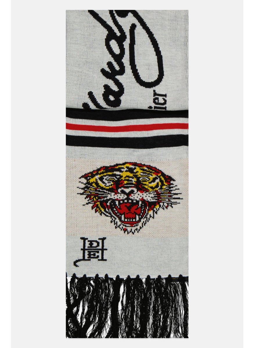 Ed Hardy Men Tiger Brand Logo Knitted Scarf 25 H x 190 L cm, Off White Combo  - Image 2