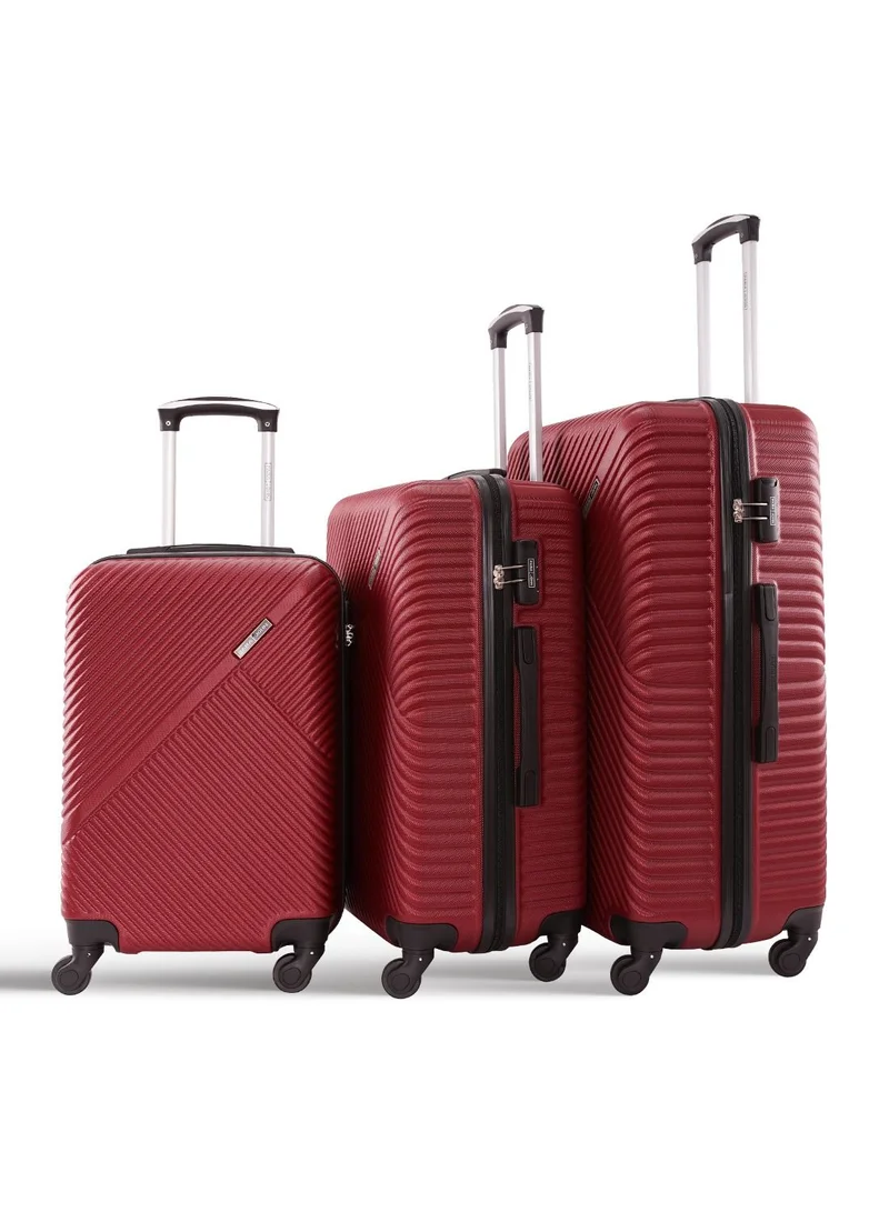 PARAJOHN ABS Material 3-Piece Hardsided Luggage Set | 4-Wheel Spinner Trolley | Small (10kg), Medium (20kg), Large (30kg) burgundy