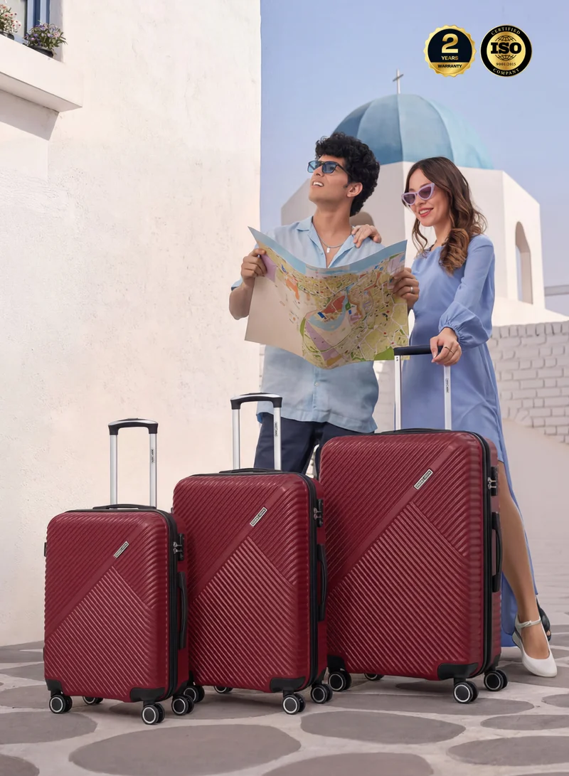 PARAJOHN ABS Material 3-Piece Hardsided Luggage Set | 4-Wheel Spinner Trolley | Small (10kg), Medium (20kg), Large (30kg) burgundy