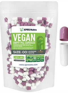 XPRS Nutra Size 00 Empty Capsules - 100 Count Empty Vegan Capsules - Vegetarian Empty Pill Capsules- DIY Vegetable Capsule Filling- Veggie Pill Capsules Empty Caps (Lavender/White)  - Image 1