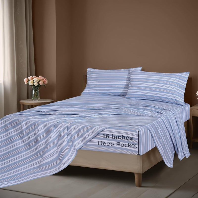 ZOYER 100% Cotton Percale Sheets Queen – Cooling Breathable Bed Sheets for Hot Sleepers, Crisp Hotel Style Bedding, Deep Pocket 16”, Lightweight Soft Durable 4 Pcs Sheet Set, Nautica Herringbone - Image 3