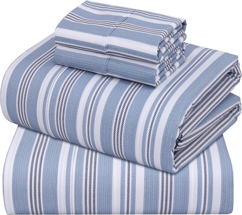 ZOYER 100% Cotton Percale Sheets Queen – Cooling Breathable Bed Sheets for Hot Sleepers, Crisp Hotel Style Bedding, Deep Pocket 16”, Lightweight Soft Durable 4 Pcs Sheet Set, Nautica Herringbone - Image 1