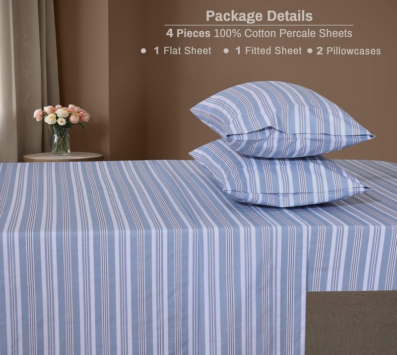 ZOYER 100% Cotton Percale Sheets Queen – Cooling Breathable Bed Sheets for Hot Sleepers, Crisp Hotel Style Bedding, Deep Pocket 16”, Lightweight Soft Durable 4 Pcs Sheet Set, Nautica Herringbone - Image 5