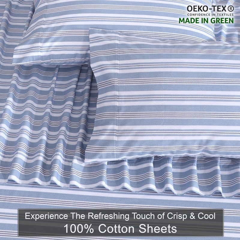 ZOYER 100% Cotton Percale Sheets Queen – Cooling Breathable Bed Sheets for Hot Sleepers, Crisp Hotel Style Bedding, Deep Pocket 16”, Lightweight Soft Durable 4 Pcs Sheet Set, Nautica Herringbone - Image 4