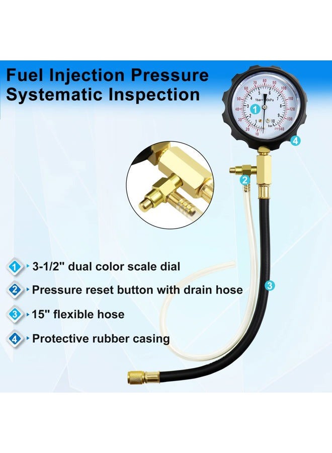 JoyFans Fuel Pressure Test Kit, TU-114 Fuel Injector Pump Pressure Tester Automotive Tool with Gauge Adapter for Schrader Test Port Fuel Injection System on Car Motorcycle Red Case - Image 5