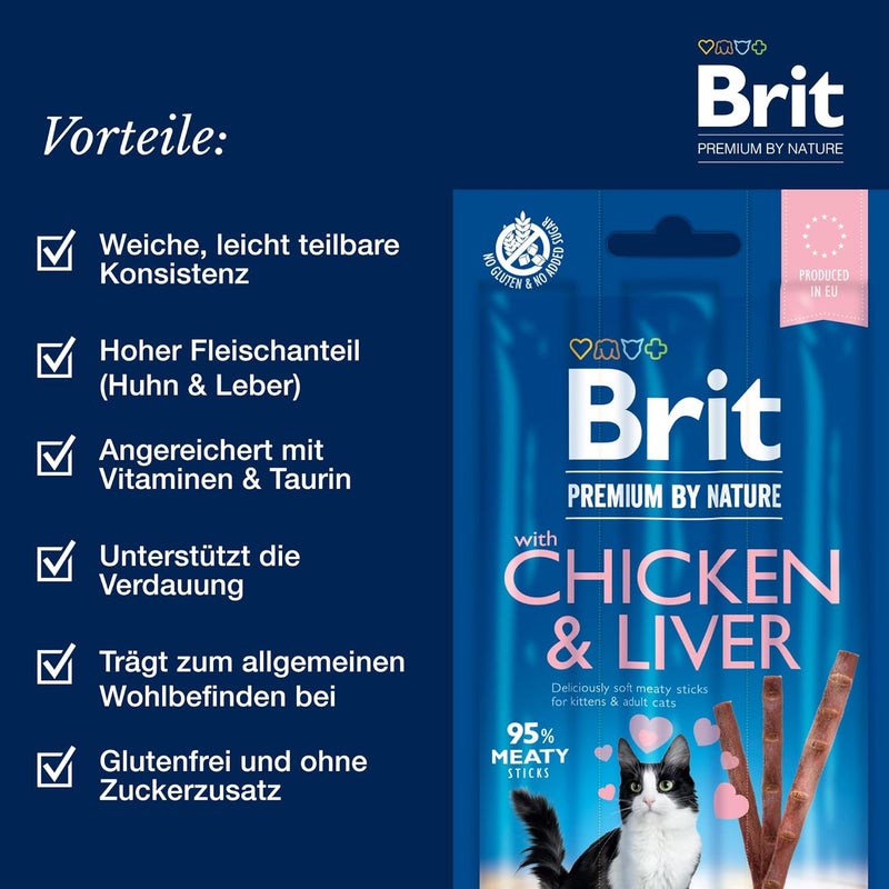 بريت عصي Brit Premium by Nature Cat بالدجاج والكبد، 3 قطع - Image 2