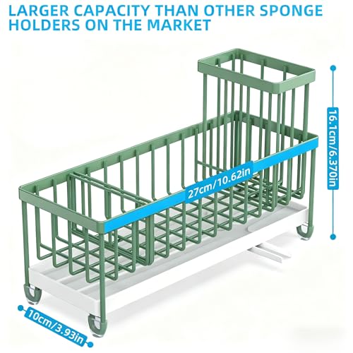 Moforoco Extra Large Sponge Holder for Kitchen Sink Organizer Caddy, Dish Brush Scrubber Holder,Stainless Steel Sink Box Utensil Holder,Soap Dispenser Set Tray Counter Accessories（Sage Green ） - Image 2