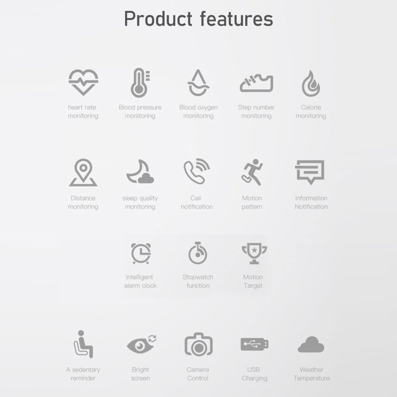 سوار الرياضات الذكي C5 - شاشة لمس واحدة TFT مقاس 0.96 بوصة - بلوتوث 4.0 - مقاومة للماء IP67 - استهلاك منخفض للطاقة - شحن USB - مراقب اللياقة البدنية - مراقب النوم/معدل القلب/ضغط الدم - تذكير بالرسائل/الاستدعاءات/الجلوس لفترة طويلة - ضبط السطوع/كاميرا عن بعد - متوافق - Image 5