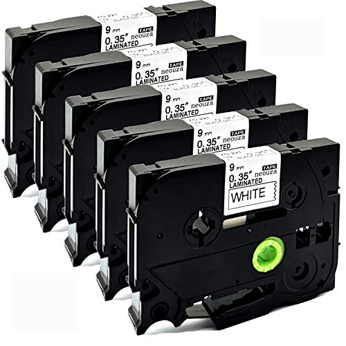 NEOUZA Compatible Label Tapes Replacement for Brother TZe-221 TZ-221 Laminated 0.35" 26.2ft (9mm x 8m) Black on White Work with P-Touch PT H100 H110 D210 D400AD 1290, 5 Pack - Image 1