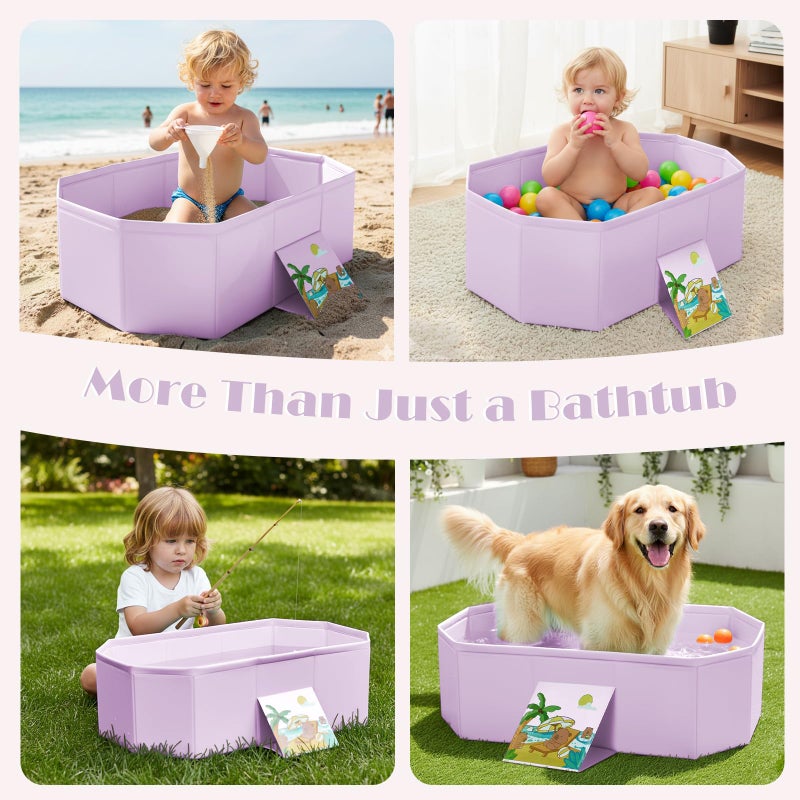 PGONEEE Baby Bathtub for Newborn to Toddlers, Foldable Infants Babies Bath Tub with Non-Slip Base and Drain Plug, Portable Bathtub for Home Outdoor (Pink, 75-45-25CM) - Image 2