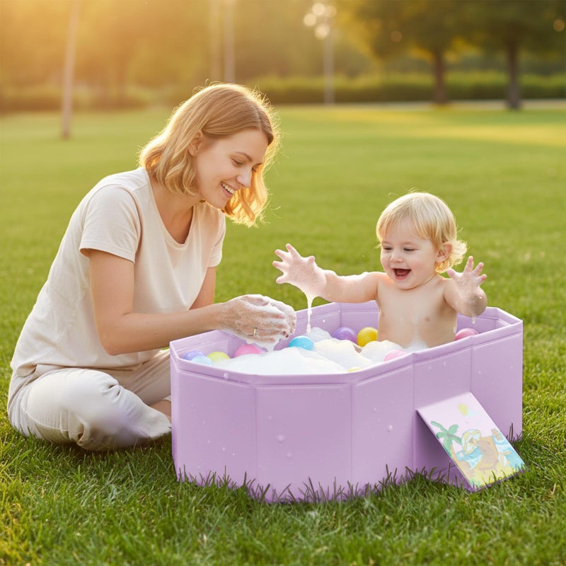 PGONEEE Baby Bathtub for Newborn to Toddlers, Foldable Infants Babies Bath Tub with Non-Slip Base and Drain Plug, Portable Bathtub for Home Outdoor (Pink, 75-45-25CM) - Image 4