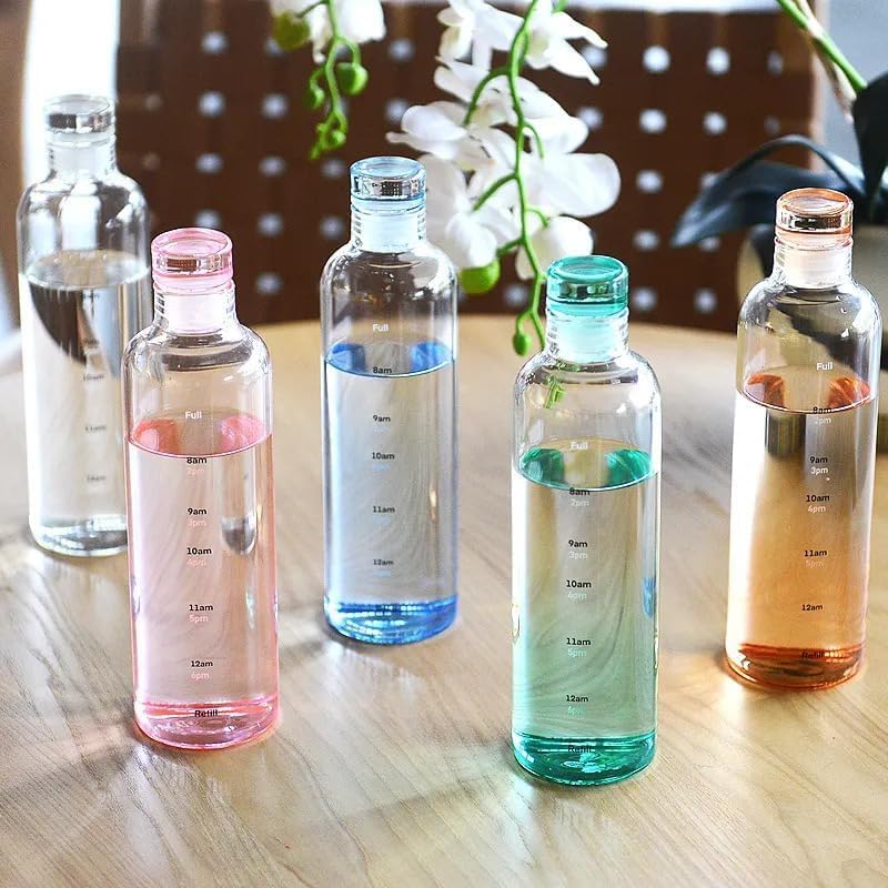Mevanta Glass Borosilicate Water Bottle With Cap 500 ML Leak Proof & Airtight Lid with Time Marker Water Bottle For Home,Office,School, College, Gym, Daily Uses (Multi color Set of 4) - Image 1
